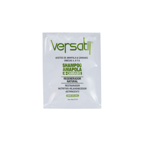 Shampoo sin sal Duvy Class línea Versatil amapola y cannabis sobre 20 ml